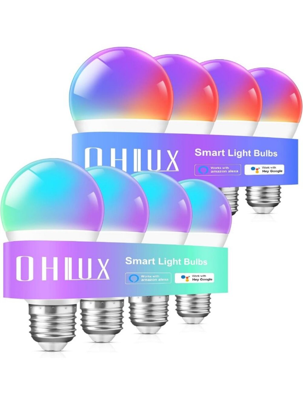 Smart WiFi & Bluetooth RGB Light Bulbs 8-Pack, Dimmable Color Changing, A19 E26